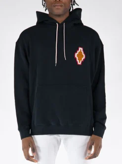 MARCELO BURLON Felpe<FELPA HOODIE MACRAME CROSS PATCH Arancione, Nero