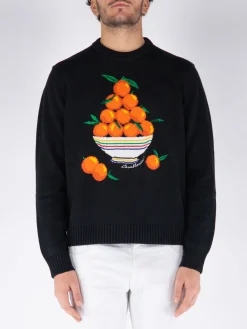 CASABLANCA Felpe<FELPA PYRAMIDE D'ORANGES INTARSIA JUMPER Arancione, Nero