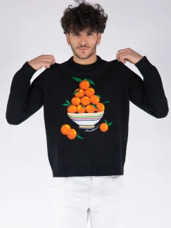 CASABLANCA Felpe<FELPA PYRAMIDE D'ORANGES INTARSIA JUMPER Arancione, Nero