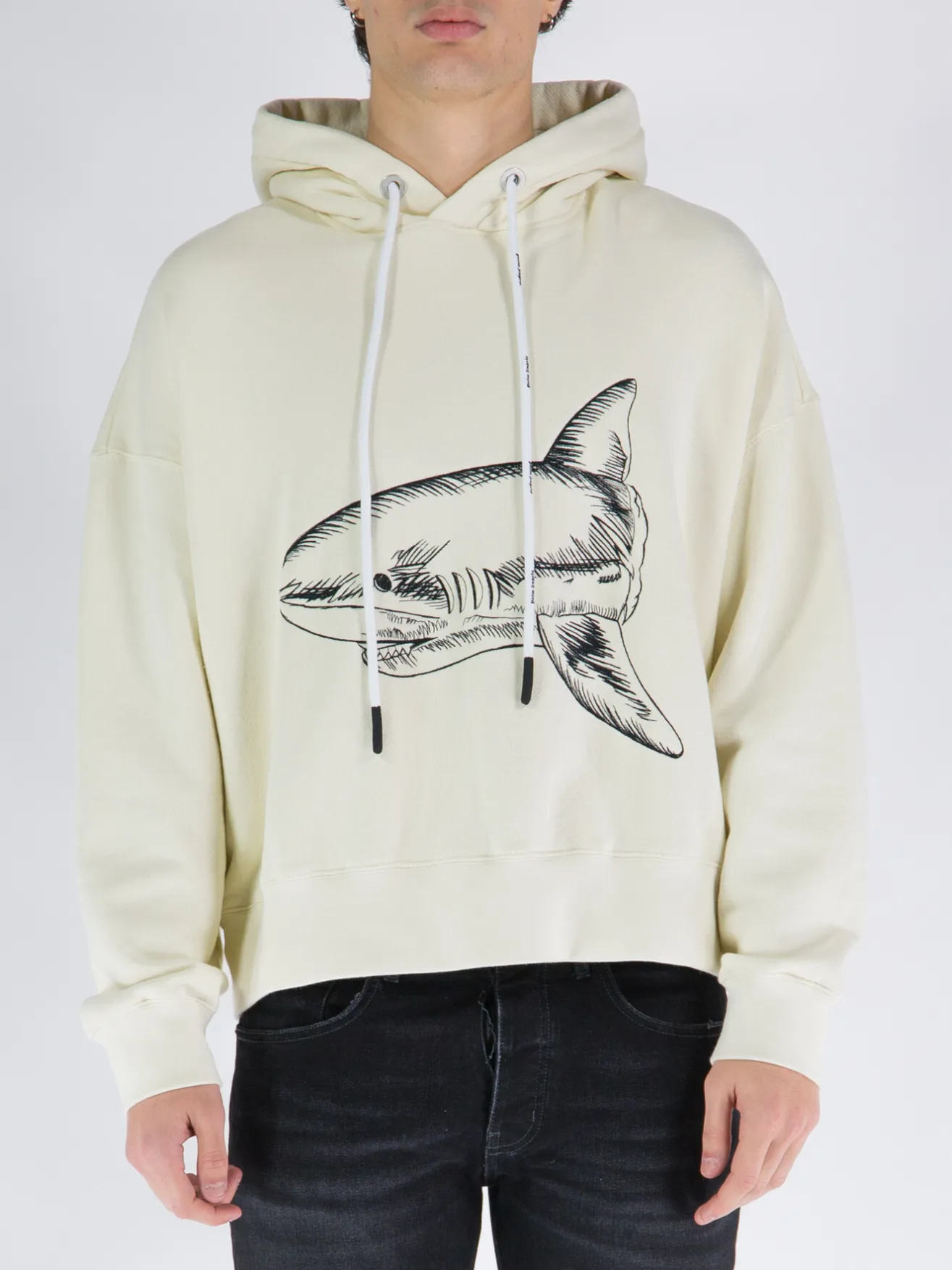 PALM ANGELS Felpe<FELPA SHARK CON CAPPUCCIO Beige, Nero