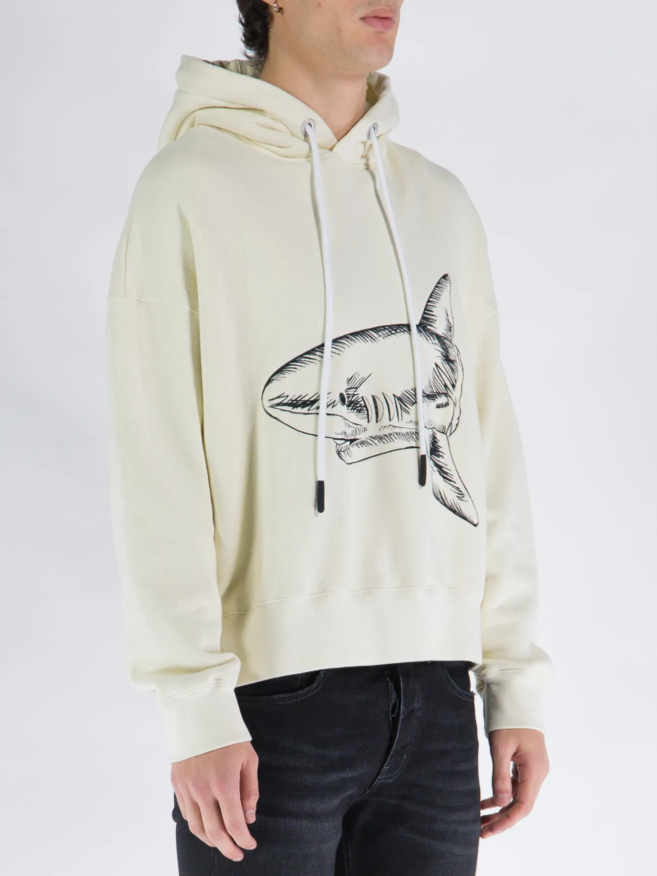 PALM ANGELS Felpe<FELPA SHARK CON CAPPUCCIO Beige, Nero