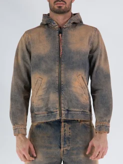 ARIES Giacche<GIACCA ACID WASH HOODED DENIM Arancione, Blu, Multicolor