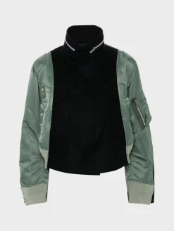 SACAI Giacche<GIACCA CROP CON DESIGN A INSERTI Nero, Verde