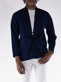 UNIVERSAL WORKS Giacche<GIACCA DENIM TIE FRONT HERRINGBONE Blu