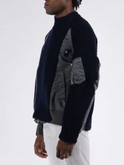 SACAI Giacche<GIACCA NYLON TWILL MIX BLOUSON Blu, Grigio