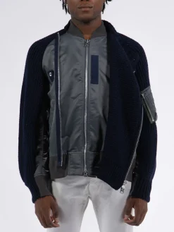 SACAI Giacche<GIACCA NYLON TWILL MIX BLOUSON Blu, Grigio