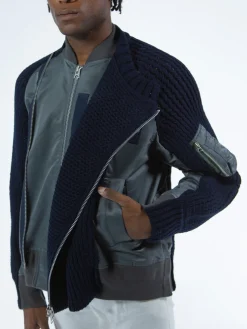SACAI Giacche<GIACCA NYLON TWILL MIX BLOUSON Blu, Grigio