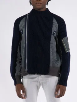 SACAI Giacche<GIACCA NYLON TWILL MIX BLOUSON Blu, Grigio