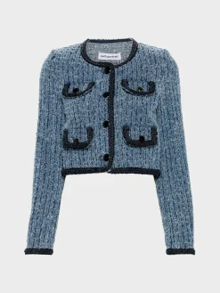 SELF-PORTRAIT Giacche<GIACCA TEXTURED DENIM Azzurro, Blu