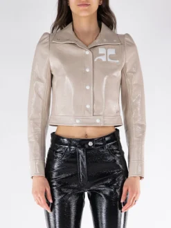 COURREGES Giacche<GIACCA VINILE REEDITION Beige, Bianco