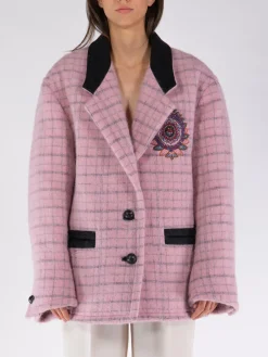 ETRO Giacche<GIACCONE CHECK CON RICAMI Rosa