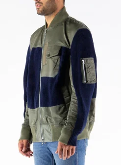 Giacche<GIUBBOTTO NYLON TWILL X KNIT BLOUSON Blu, Verde