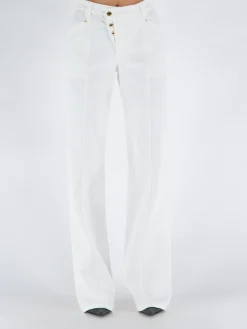 Jeans<JEANS COMPACT DENIM WIDE LEG PANTS Bianco