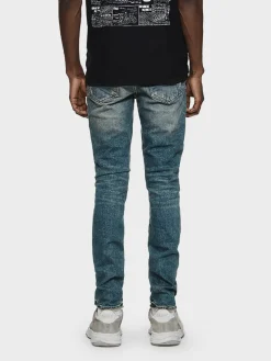 PURPLE BRAND Jeans<JEANS CON TOPPE E FRANGE STRETCH DENIM Azzurro