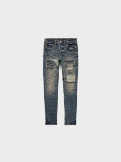 PURPLE BRAND Jeans<JEANS CON TOPPE E FRANGE STRETCH DENIM Azzurro