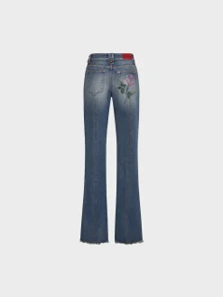 ALESSANDRA RICH Jeans<JEANS DENIM FLARED WITH CRYSTAL ROSE Azzurro