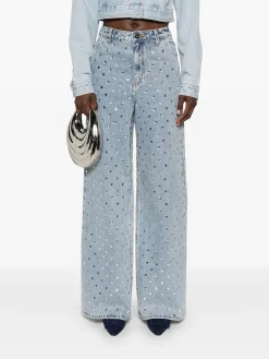 SELF-PORTRAIT Jeans<JEANS DENIM SQUARE RHINESTONE Azzurro, Grigio