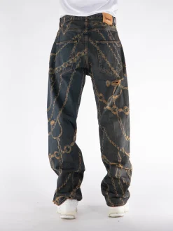 ARIES Jeans<JEANS DESTROYED CHAIN BATTER Blu, Marrone