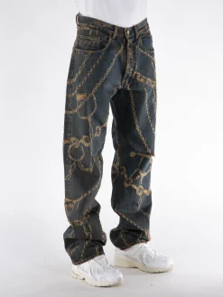 ARIES Jeans<JEANS DESTROYED CHAIN BATTER Blu, Marrone