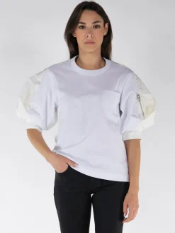 SACAI T-Shirt<MAGLIA IN NYLON TWILL COTTON Bianco