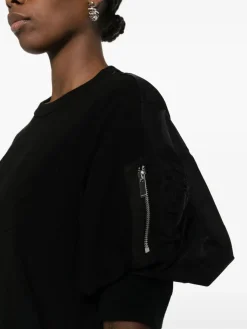 SACAI T-Shirt<MAGLIA IN NYLON TWILL COTTON Nero