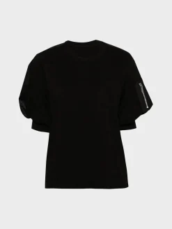 SACAI T-Shirt<MAGLIA IN NYLON TWILL COTTON Nero