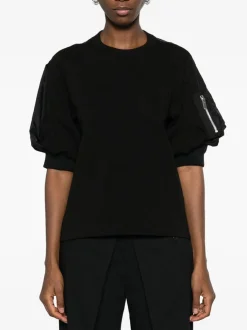 SACAI T-Shirt<MAGLIA IN NYLON TWILL COTTON Nero