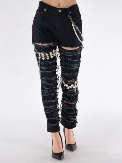 JUNYA WATANABE Pantaloni<PANTALONE DESTROYED CHAIN Nero