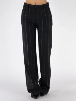 ALESSANDRA RICH Pantaloni<PANTALONE LIGHT WOOL LUREX PINSTRIPE Nero