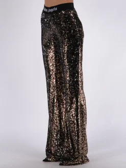 PALM ANGELS Pantaloni<PANTALONE LOGO TAPE SEQUINS FLARE Marrone, Nero