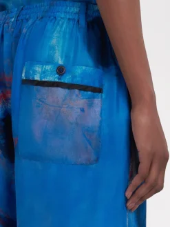 MARNI Pantaloni<PANTALONE PALAZZO IN SETA CON STAMPA BUCHI BLU Azzurro, Bianco, Blu, Rosso