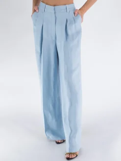 Pantaloni<PANTALONE PALAZZO LINO E VISCOSA Azzurro