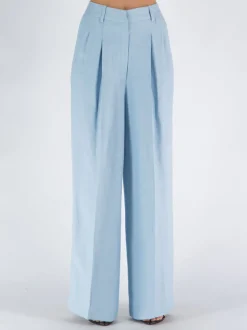 Pantaloni<PANTALONE PALAZZO LINO E VISCOSA Azzurro