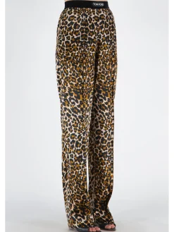 TOM FORD Pantaloni<PANTALONE REFLECTED LEOP STRETCH SILK SATIN Beige, Marrone, Multicolor, Nero