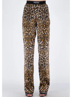 TOM FORD Pantaloni<PANTALONE REFLECTED LEOP STRETCH SILK SATIN Beige, Marrone, Multicolor, Nero