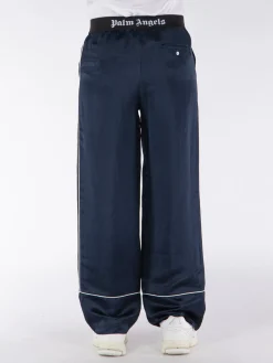 PALM ANGELS Pantaloni<PANTALONE SATIN PAJAMA Blu