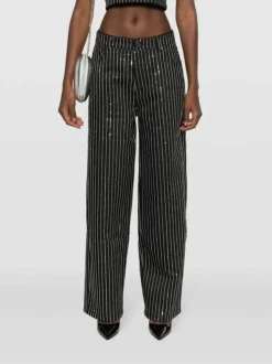 ROTATE BIRGER CHRISTENSEN Pantaloni|Giacche<PANTALONE SEQUIN TWILL WIDE Nero