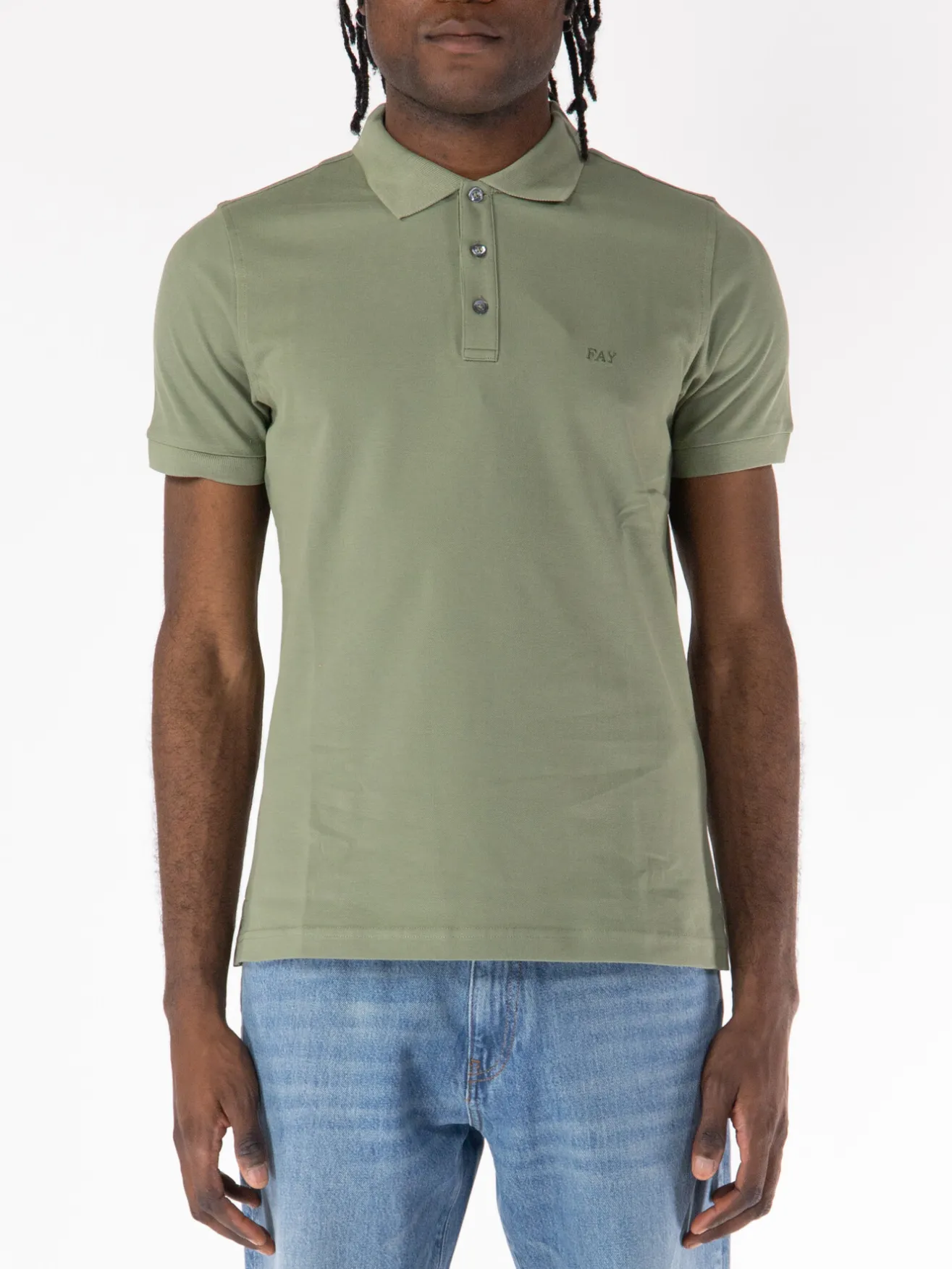 FAY Polo<POLO A MANICA CORTA IN JERSEY MÉLANGE CON COLLO A COSTINE Verde