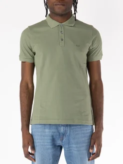FAY Polo<POLO A MANICA CORTA IN JERSEY MÉLANGE CON COLLO A COSTINE Verde