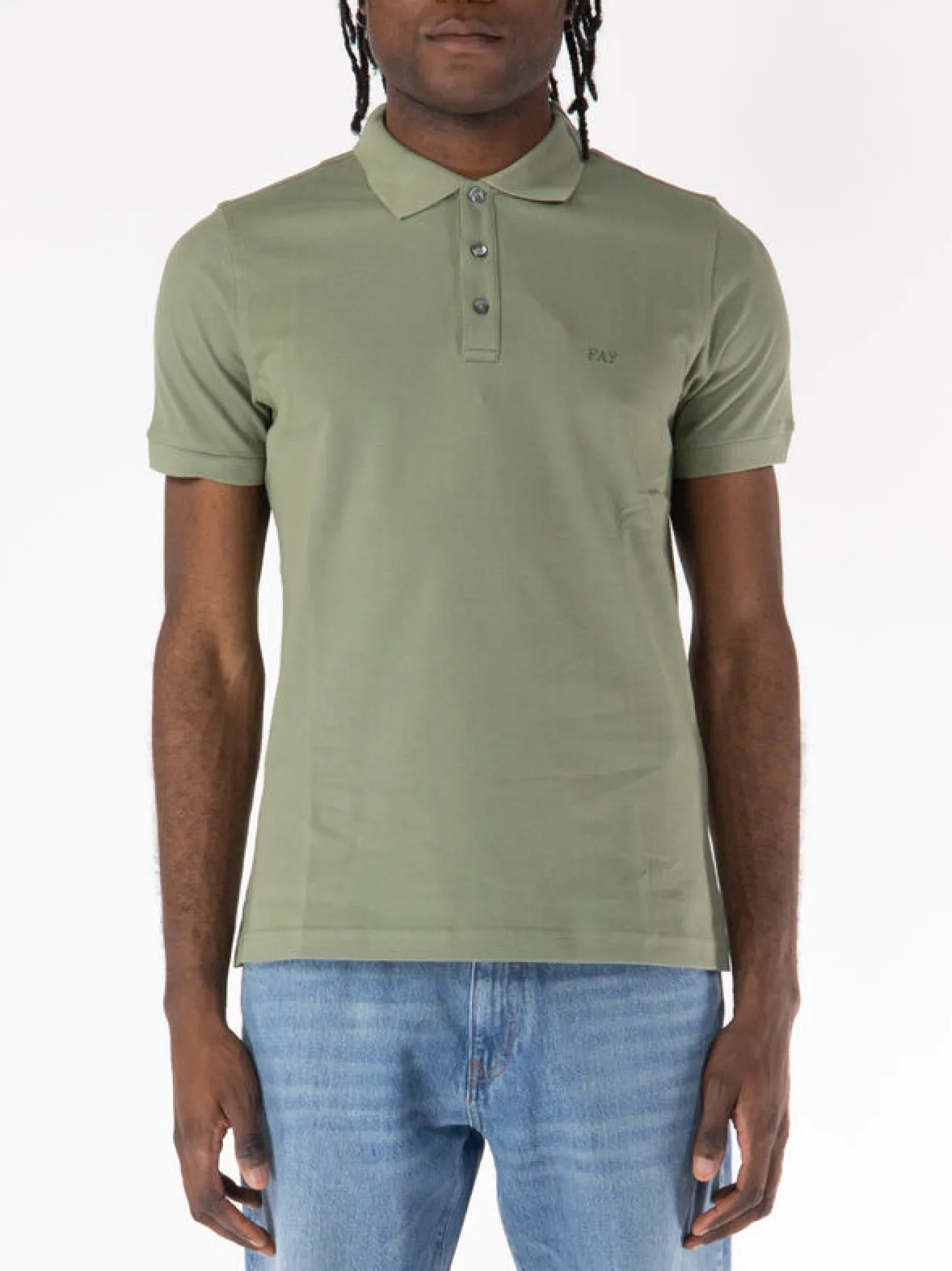 FAY Polo<POLO A MANICA CORTA IN JERSEY MÉLANGE CON COLLO A COSTINE Verde