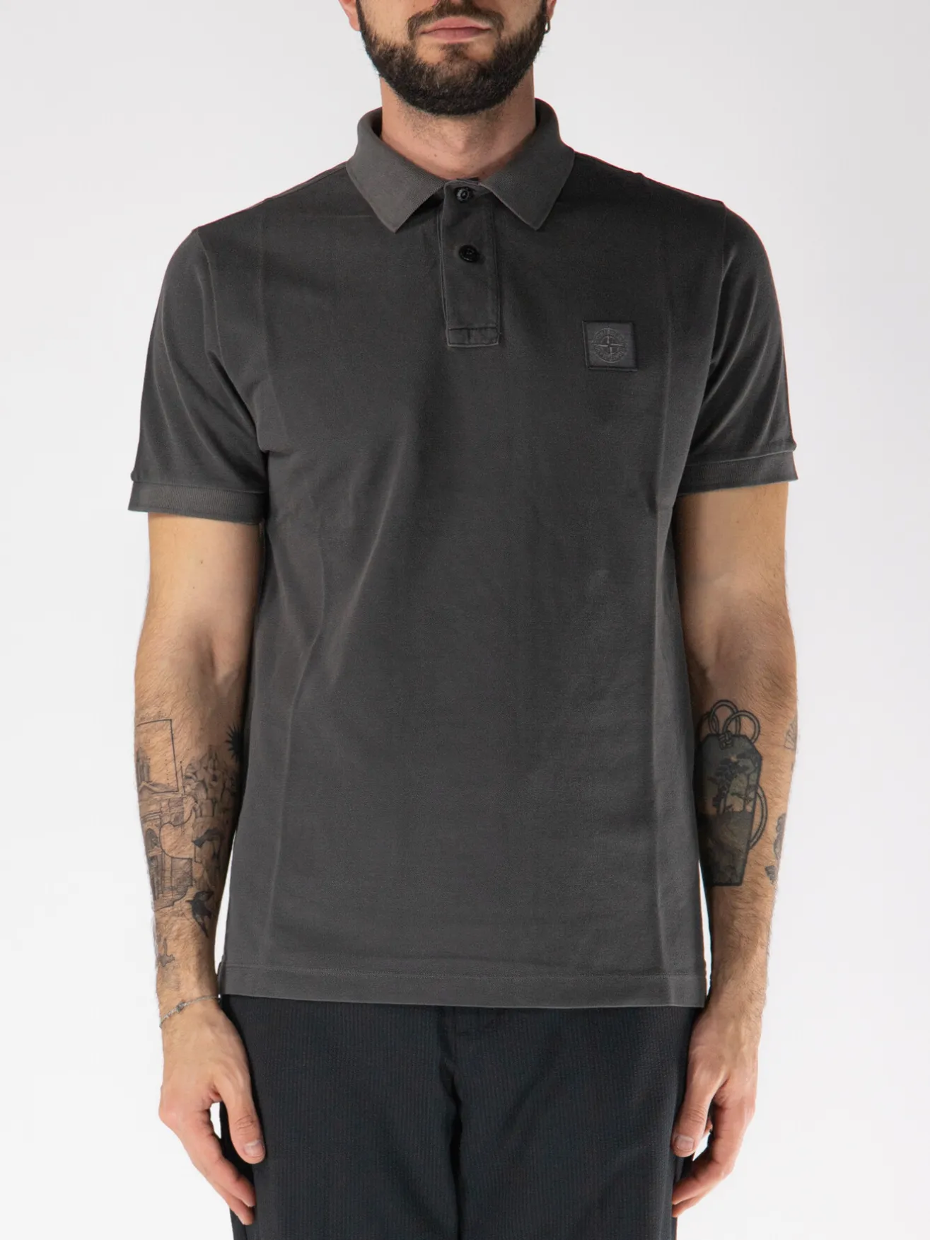 STONE ISLAND Polo<POLO A MANICE CORTE CON PATCH LOGO Grigio