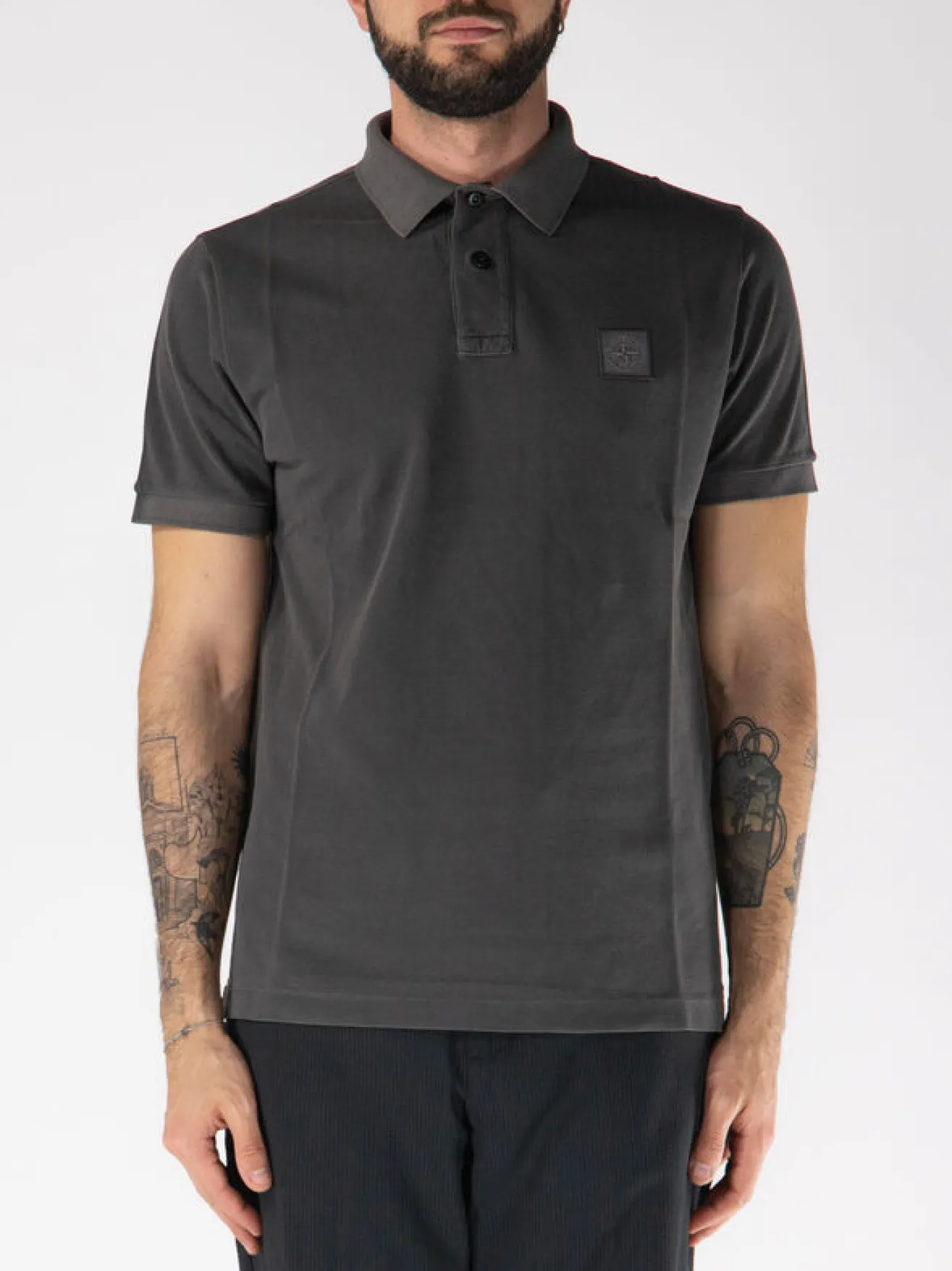 STONE ISLAND Polo<POLO A MANICE CORTE CON PATCH LOGO Grigio