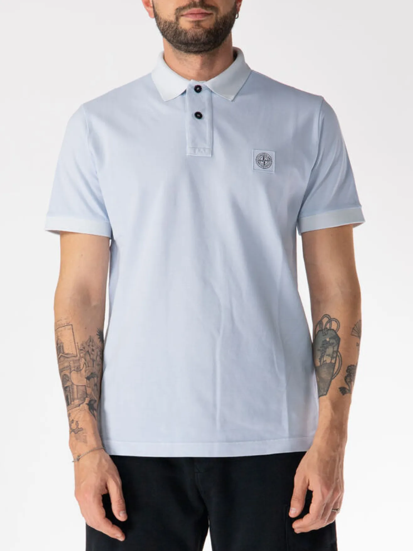 STONE ISLAND Polo<POLO A MANICE CORTE CON PATCH LOGO Azzurro
