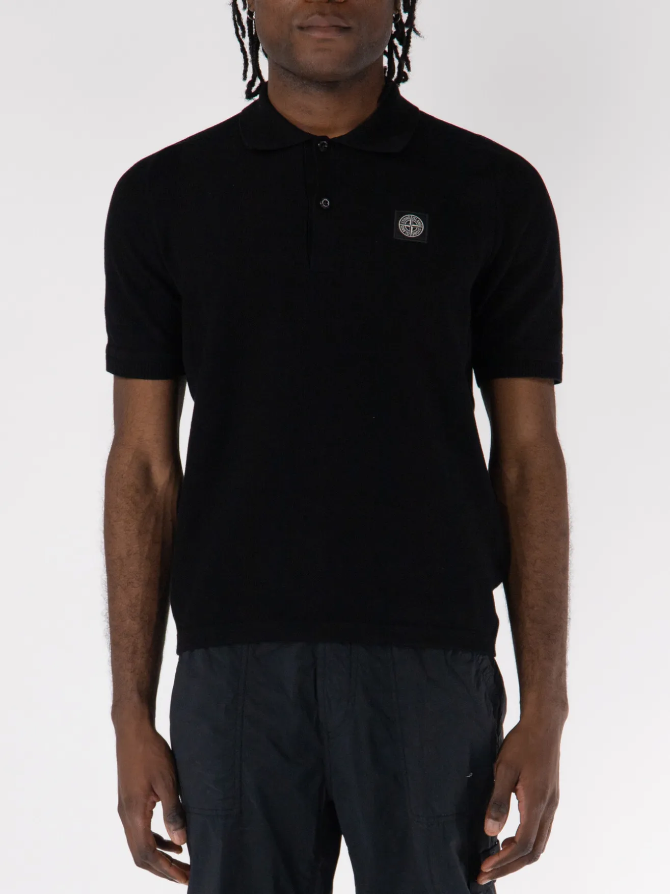 STONE ISLAND Polo<POLO A MANICHE CORTE CON LOGO IN RILIEVO Nero