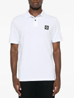 STONE ISLAND Polo<POLO IN PIQUET CON PATCH LOGO Bianco