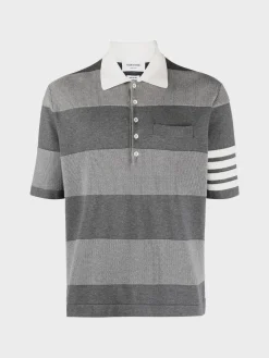 THOM BROWNE Polo<POLO RUGBY JACQUARD STITCH Bianco, Grigio