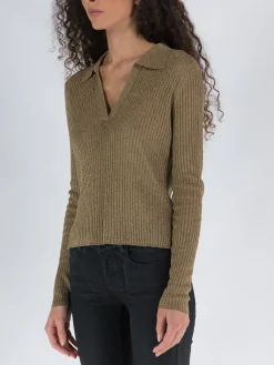 JONATHAN SIMKHAI Polo<POLO TAMMY METALLIC RIB L/S Marrone