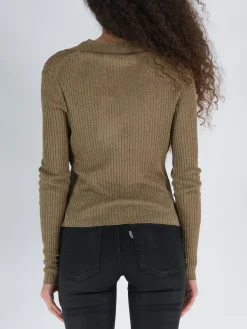 JONATHAN SIMKHAI Polo<POLO TAMMY METALLIC RIB L/S Marrone