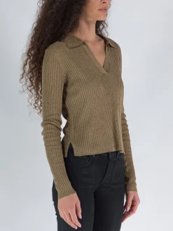 JONATHAN SIMKHAI Polo<POLO TAMMY METALLIC RIB L/S Marrone