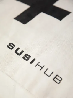 SUSI HUB MERCH Borse A Spalla<TOTE BAG CANVAS L BLACK SIGN Beige, Nero